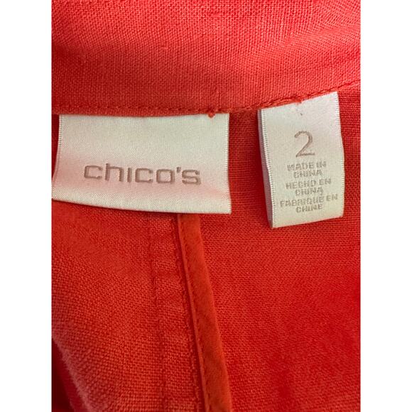 Chico’s orange linen open front moto jacket size 2 - large - Picture 3 of 15